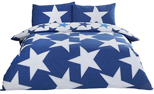 Rapport Home All Stars Blue Single Duvet Cover Set for Boys & Teens - Reversible Polycotton Bedding with Star Pattern with one Duvet cover (135x200cm) with one matching Pillowcase