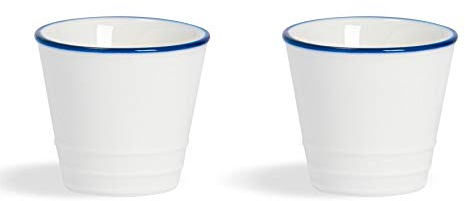 Nicola Spring Farmhouse Egg Cups - Set of 2 White Porcelain Rustic Country Cottage Breakfast Tableware with Rolled Rims & Mug-Style Design