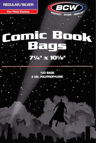 BCW Thick Silver Age Comic Bags - 500 ct | Archival Quality, Acid-Free Protection for Silver Age Comic Books | 7 1/4 x 10 1/2 inches Comic Collection Storage Comic Books Bags