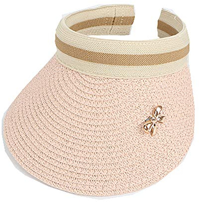 ToBe-U Barn sommar rullbar upp solskärm hatt brett brätte halm strandhatt keps solhattar för flickor, CM8397-Rosa, Child(48~54CM)