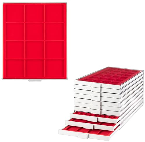 Prophila coin box gray 12 angular compartments for coins up to 66 mm, red insert