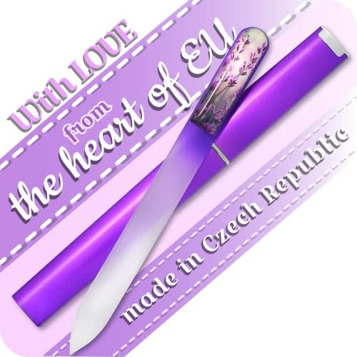 Gladzy - Lima per unghie in vetro ceco 3D con custodia, superficie a grana incisa, professionale, per manicure e pedicure, qualità UE