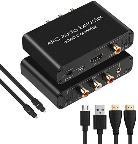 Extracteur HDMI ARC 192 kHz Convertisseur DAC - Audio Numérique Vers Stéréo Analogique RCA L/R, Coaxial SPDIF et Adaptateur Jack 3,5