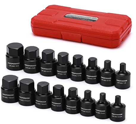 MIXPOWER 3/8-Inch Drive Low Profile Impact Hex Driver Set, 16-Piece, SAE/Metric, Hex, 1/4 Inch - 3/4 Inch, 6mm - 19mm, Cr-Mo Steel, One- Piece Construction