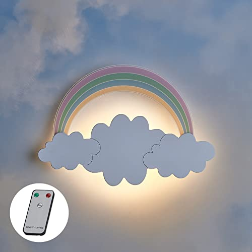 Lights4fun Battery Operated LED Cloud & Rainbow Children's Wall Light Kids Bedroom Nursery Decoration with Remote and Timer
