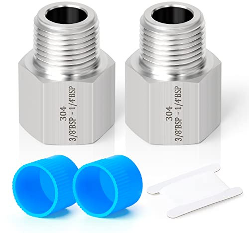 ERGAOBOY 2 stycken 7,5 cm (3/8 tum) BSP x 1/4 tum hane BSP smidd gänga av rostfritt stål, reducerare, sexkantig, SUS 304, rörskruvar