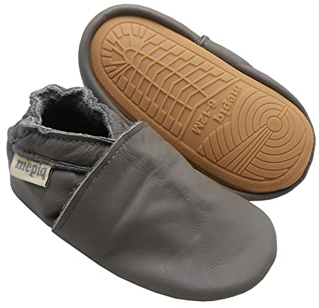 mepiq Baby Moccasins Crawling Shoes with Rubber Sole, Soft Leather Slippers Anti-Slip Infant Toddler First Walking Shoes for Boys Girls, 0-6 Months