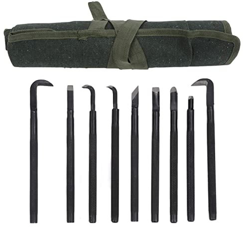 YUMILI Set di Attrezzi per Bonsai, 9 Pezzi/Set Strumenti per Bonsai Coltello Spazzolato per Intaglio, Attrezzo per Intaglio per Bonsai Professionale in Acciaio al Manganese per Modellare la potatura