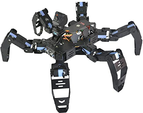 XiaoR Geek Hexapod Robot Kit for Raspberry Pi, Walking Spider Programmable AI Robot Kit, Face/QR Code/Color Recognition, Ultrasonic Sensor, HD Camera, 18 DOF Metal Servo (with Raspberry Pi 4 4GB)