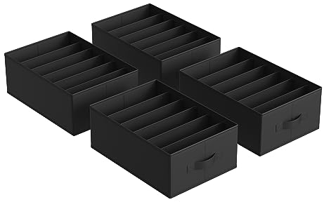 SONGMICS Kleiderschrank-Organizer 4er Set, Aufbewahrungsbox 6 Fächer, Schubladen-Ordnungssystem, Ordnungsboxen faltbar, 42 x 30 x 17 cm, für Hosen, Kleidung, tintenschwarz RUS009B04