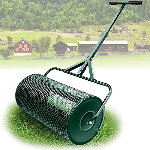 XDLYWUZIQ Épandeur De Compost, Rouleau De Pelouse Durable De 24,5 Pouces, épandeur De Fumier Léger avec Poignée en Forme De T Améliorée pour Engrais, Terre Végétale, Plantation, Semis, Paillis