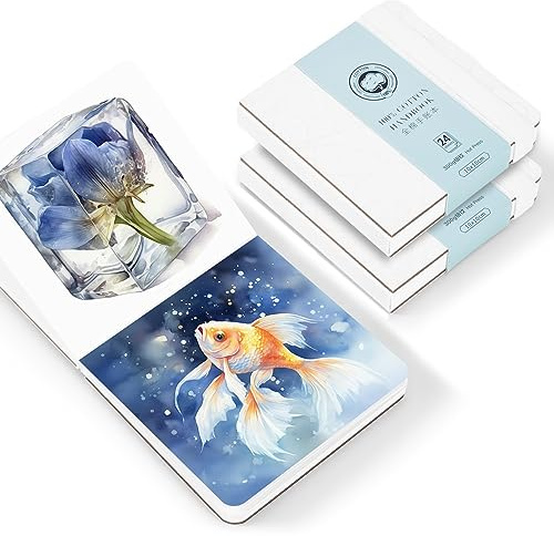 Lightwish 2-pack fyrkantig akvarelljournal, 100 % bomull varmpress akvarellpapper, 63,5 kg/300 gsm syrafri, 48 ark 10 x 10 cm liten skissbok för vuxna, studenter och barn
