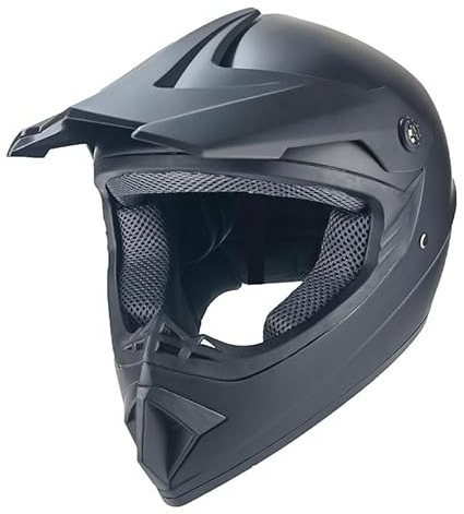 Kinder Crosshelm AHP – Motorradhelm für Kinder und Jugendliche, ABS-Schale, robuster Kinderhelm für Downhill, Quad und Motocross, Schwarz Uni, Größe XL, 59 – 61 cm