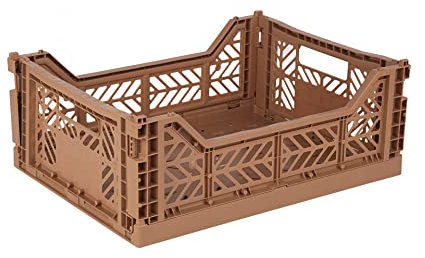 Ay-Kasa Caja plegable, estable, de plástico, apilable, color marrón midi (40 x 30 x 14 cm)