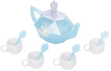 Disney Frozen Elsa Beautiful Ice-Inspired Tea Set, Includes 1 Teapot, Lid, and 4 Teacups with Teaspoons, Teapot Toy Lights Up and Makes Freezing Sounds!