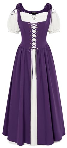Vestido Medival Cottagecore para Mujer Vestido Largo con Corsé Vintage con Cordones y Piezas Campesinas Púrpura S