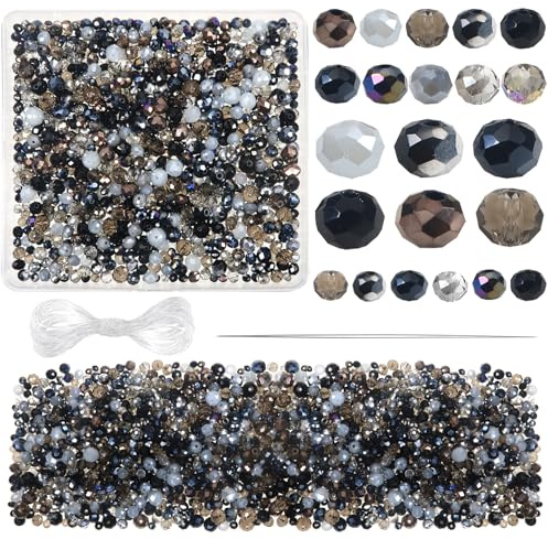 TOAOB 1000 Piezas Cuentas de Cristal Facetado de Negro 4mm 6mm 8mm Perlas Facetadas Transparentes Redondas para Hacer Bisuteria y Manualidades Collares Pulseras Accesorios