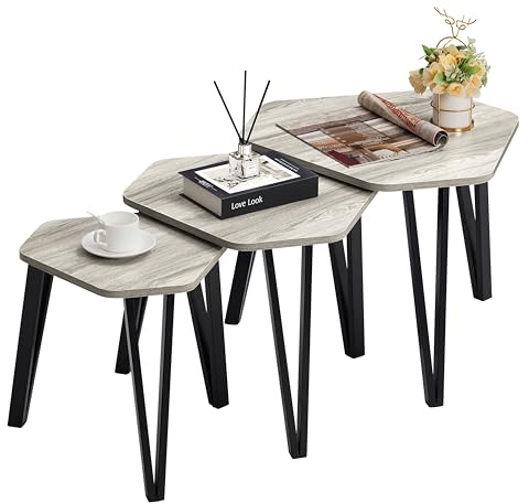 Vida Designs Brooklyn Nest of 3 Tables, Industrial Style Stacking side Tables With Steel Frame, Sturdy and Easy Assembly (Grey)