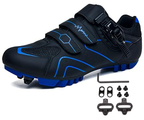 Treer Mountain Bikes Unisex Shoes with SPD Cleats - MTB Road Spin Bikes for Men Lady - Red Blue Grey Yellow