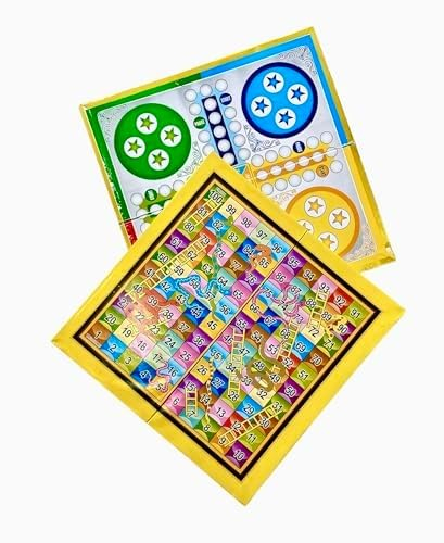 Aspire UK Ludo And Snakes Ladders Card-Board Game 2 In 1 Family Game Set 16 x 16 Inch Double Sided Board For 2 To 4 Players Classic Fun