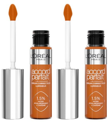 L'Oréal Paris Accord Parfait Radiant Serum Concealer Concealer aus Serum, auffüllend und hydratisiert, mittlere Abdeckung, hell, neutralisiert Augenringe mit Hyaluronsäure, Farbton 9N, 2 Flaschen à 11