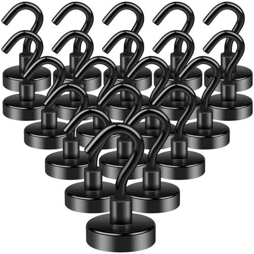 Aenienoe 20 Pièces Crochet Magnetique 15kg Aimant Puissant Neodyme Crochet 20mm pour Frigo Cuisines Bureau École Crochet de Croisière Robuste au Plafond Argenté Noir