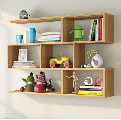 HukaMosx Floating Shelf, Grid Shelf for Storge and Display, Wooden Shelf for Wall, Wood Decor Shelf Hanging, Wall Mounted Wood Shelf(Natural,47.2 X 38IN)