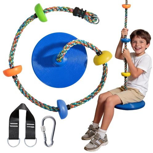 Vdealen Balançoire à Corde, balançoire d'extérieur pour Enfants avec siège Frisbee, idéale pour Le Jardin et la Cour, Longueur Ajustable, Longueur 1,9 mètre.