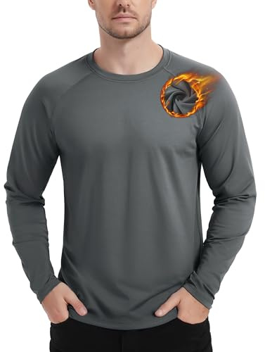 TACVASEN Camiseta Térmica para Hombre con Forro Polar Interior Cuello Redondo Manga Larga Jersey Deportivo Funcional para Invierno Gris Oscuro, L
