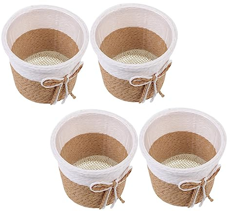 ibasenice Cache Pot Plante Interieur en Corde de Papier Tissé, Lot de 4 Porte-Fleurs Créatifs pour Décoration de Bureau Style Naturel et Design Élégant