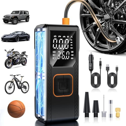 Tire Inflator Portable Air Compressor, 150PSI Cordless Air Pump For Car Tires, Bike Pump, Motorcycle, Balls, Portable Tire Inflator with Digital Pressure Gauge, 3X Fast Inflation, Auto Shut-off