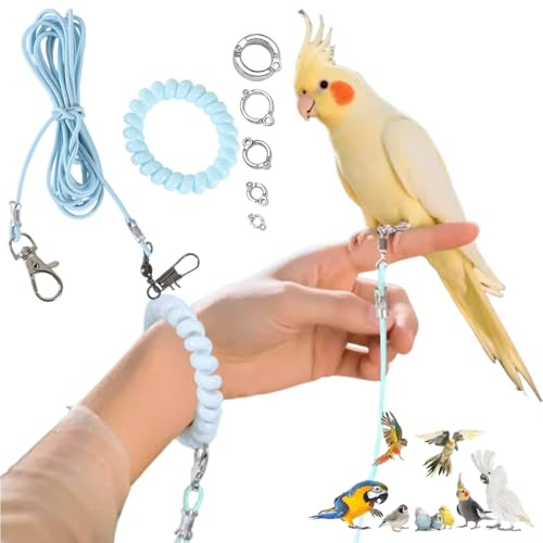 OULIGET Parrot Flying Training Rope with 5 Size Bird Foot Ring,Outdoor Flying Kit Bird Traction Rope,Training Toy Prevent Escaping for Cockatiels Birds Pigeon
