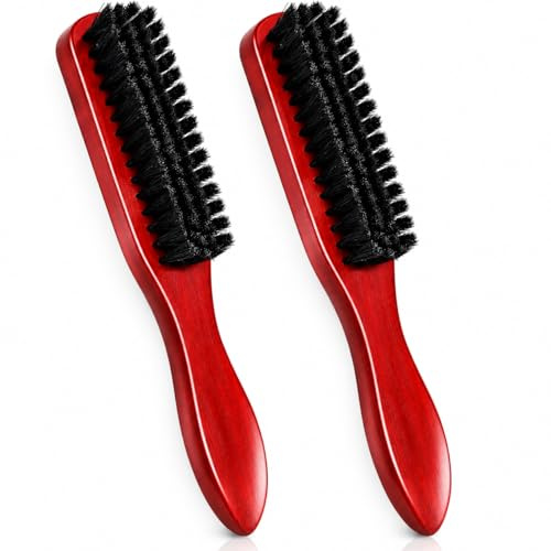 2PCS Slick Back Hair Brush, Boar Bristle Hair Brushs, Smoothing Brush Moustache Comb for Men with Natural Bristles, Smoothing Hairs Brush for Grooming Thick Facial Hair for Beard and Fine Hair