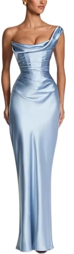 Elegant satin axellös rynkad rygglös maxiklänning för kvinnor lång balklänning sjöjungfru veckad bodycon formell festklänning