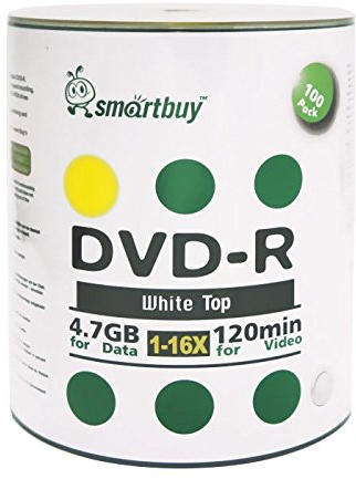 Smartbuy 300-disc 4.7gb/120min 16x DVD-R White Top Blank Data Recordable Media Disc