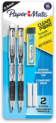 Paper Mate Clearpoint Break-Resistant Mechanical Pencils, HB #2 Lead (0.7mm), 2 Pencils (Dark Blue and Dark Green), 1 Lead Refill Set, 2 Erasers