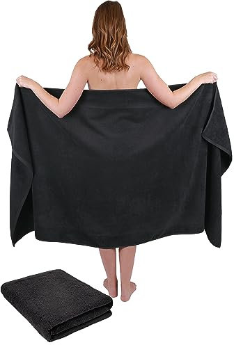 Betz 2 Stück Badetücher groß XXL Badetuch Saunatücher Dresden 100% Baumwolle Größe 100 cm x 180 cm Farbe dunkelgrau - 1902050