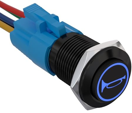 APIELE 16 mm tillfällig signalknapp tryckbrytare 12 V, med LED vattentät tillfällig tryckknappsbrytare med förkopplad kontakt, bil RV lastbil båt på/av-knapp strömbrytare (blå)