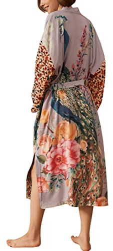 LikeJump Lång kimono morgonrock strand bikini täcka upp kaftan klänning plusstorlek sommarrock, Lila ros, En storlek