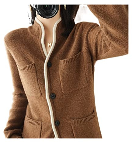VATIVA Suéter 100% cachemira para mujer, otoño/invierno, cuello alto, cárdigan casual de punto, XL