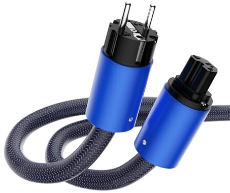 Brollitest Câble d'alimentation HiFi High End,Schuko Ofc plaqué Argent,avec Prise Schuko et Prise pour Appareil Froid, Câble d'alimentation HiFi Schuko C15 pour Audio-Vidéo Et Home Cinéma(1M)