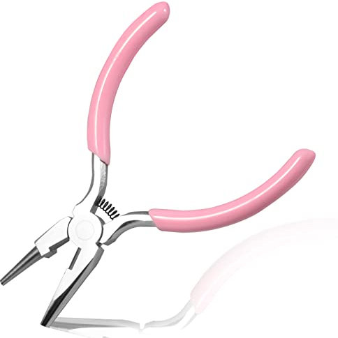 LEONTOOL Concave Round Nose Pliers Wire Ring Looping Pliers Wire Bending Pliers Jewelry Making Pliers with Cutting Edges and Pink PVC Handle for Handmade DIY Hobby Projects Tools