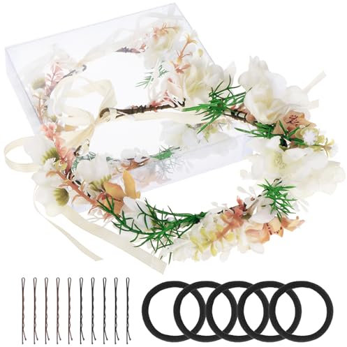 TsunNee Couronne florale réglable pour cheveux avec ruban pour filles, mariage, cérémonie, fête, festival, vacances