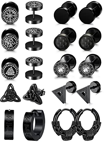 Adramata 10 Paare ohrringe herren Edelstahl 10mm Vikings Ohrstecker Helix Piercings Wikinger Ohrringe Set Creolen Ohrstecker Ohrschmuck,b