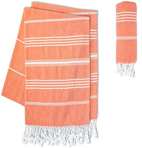 LAYNENBURG 2er-Set Premium Hamamtuch mit handgeknüpften Fransen - 100% Baumwolle - XXL Strandtuch 100x200 cm - Oeko-TEX 100 - Strandhandtuch groß - Saunatuch & Reisehandtuch (Coral)