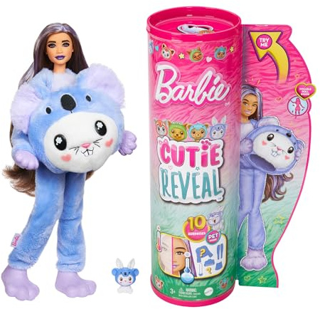 Barbie Cutie Reveal Serie Disfraces Conejo koala Animal revela muñeca con mascota y accesorios sorpresa de moda, juguete +3 años (Mattel HRK26)