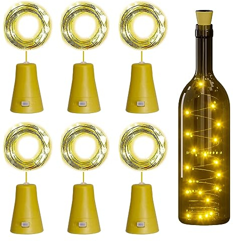 6 Stück LED Flaschenlichter Solar, Flaschenlichterkette Korken Lichterkette Outdoor Wasserdicht mit 2m 20 LED-Leuchten für Außen Garden Bottle Mason Jar Decor Party, Hochzeit, Weihnachten Warmweiß