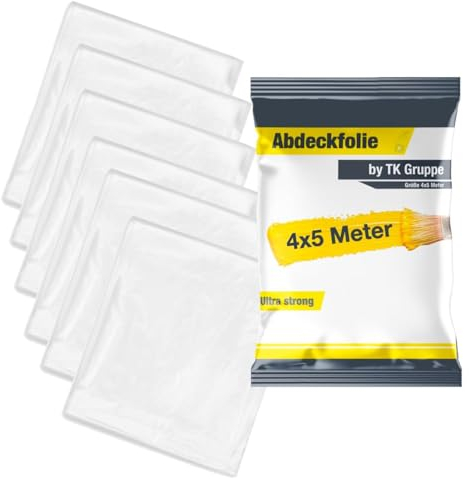6 láminas de protección, 4 x 5 m, 160 m², lona de construcción, extrafuerte y transparente, película de pintura y fieltro de pintor, lona de pintor para renovación y mudanza, fabricada en Europa