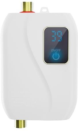 Calentador de agua instantáneo 220V 3500W Mini calentador de agua eléctrico sin tanque Lavado de cocina de baño con pantalla LCD para lavado de cocina de baño de ducha Enchufe de la UE