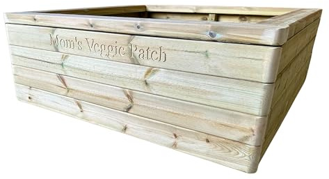 Jardinera de jardín elevada personalizada, madera de secuoya sueca tratada a presión, acabado suave, atractivo y vegetal. *Grabado gratis* (60 x 60 cm, 6 niveles)